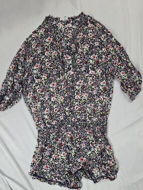 Poupette St. Barth Navy Floral V-Neck Romper Top
